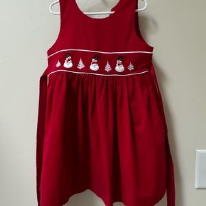 Holiday Snowman Red Corduroy Dress for Christmas